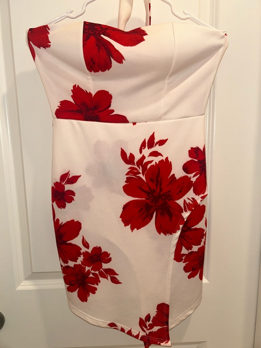 Strapless White Dress with Red Floral Print